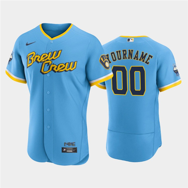 Men's Milwaukee Brewers Active Player Custom Powder Blue 2022 City Connect Flex Base Stitched MLB Jersey Men's Milwaukee Brewers Active Player Custom Powder Blue 2022 City Connect Flex Base Stitched MLB Jersey