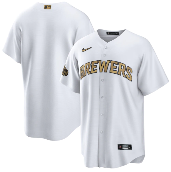Men's Milwaukee Brewers Blank 2022 All-Star White Cool Base Stitched Baseball Jersey Men's Milwaukee Brewers Blank 2022 All-Star White Cool Base Stitched Baseball Jersey