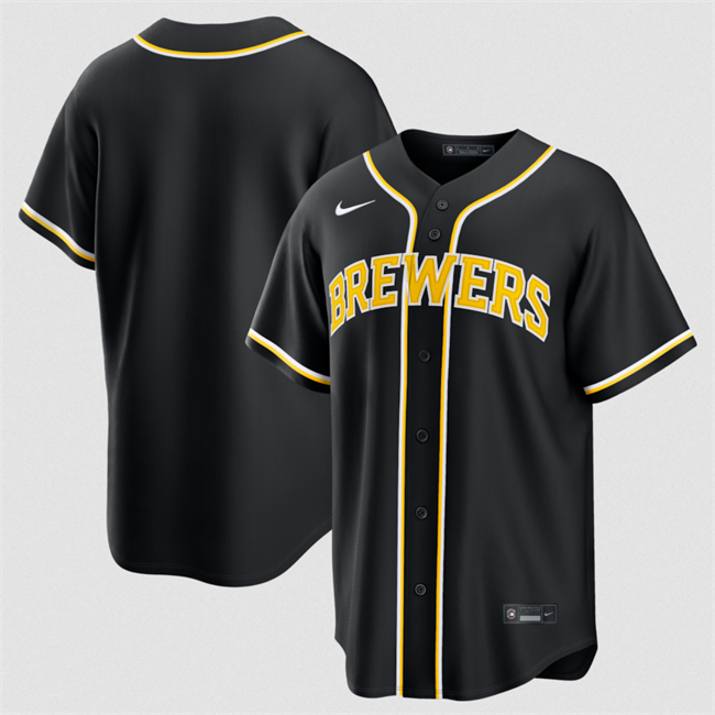 Men's Milwaukee Brewers Blank 2026 Fashion Replica Black Out Stitched Baseball Jersey Men's Milwaukee Brewers Blank 2026 Fashion Replica Black Out Stitched Baseball Jersey