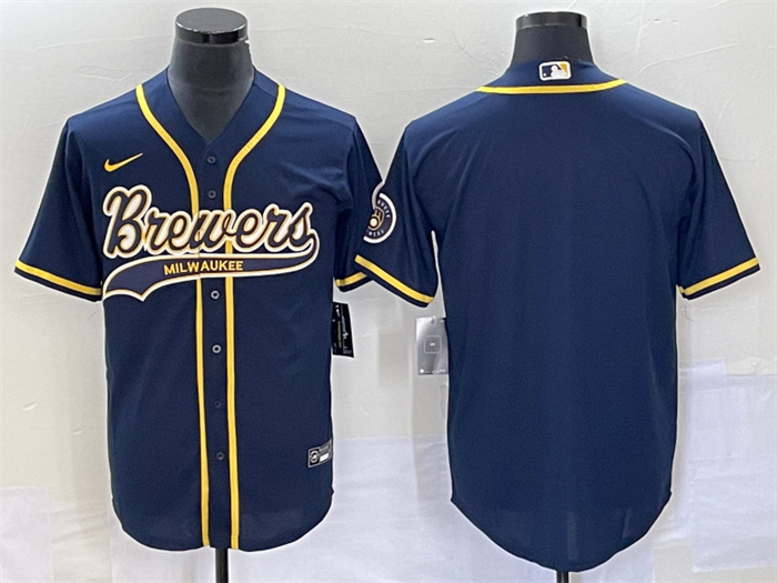 Men's Milwaukee Brewers Blank Navy Cool Base Stitched Jersey Men's Milwaukee Brewers Blank Navy Cool Base Stitched Jersey