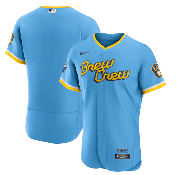 Men's Milwaukee Brewers Blank Powder Blue 2022 City Connect Flex Base Stitched MLB Jersey Men's Milwaukee Brewers Blank Powder Blue 2022 City Connect Flex Base Stitched MLB Jersey