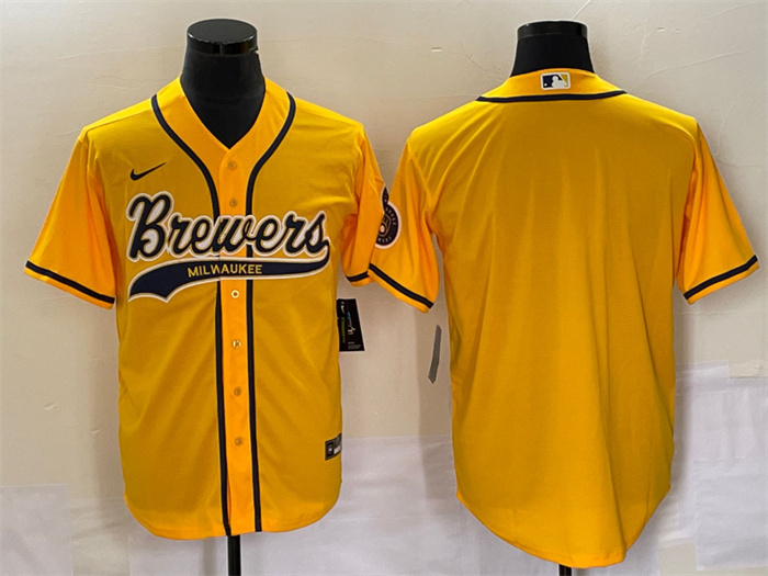Men's Milwaukee Brewers Blank Yellow Cool Base Stitched Jersey Men's Milwaukee Brewers Blank Yellow Cool Base Stitched Jersey