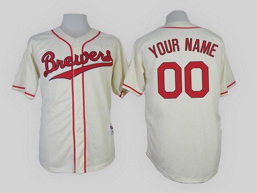 Men's Milwaukee Brewers Customized 1948 Turn Back The Clock Cream Jersey Men's Milwaukee Brewers Customized 1948 Turn Back The Clock Cream Jersey