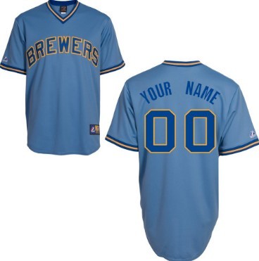 Men's Milwaukee Brewers Customized Light Blue Throwback Jersey Men's Milwaukee Brewers Customized Light Blue Throwback Jersey