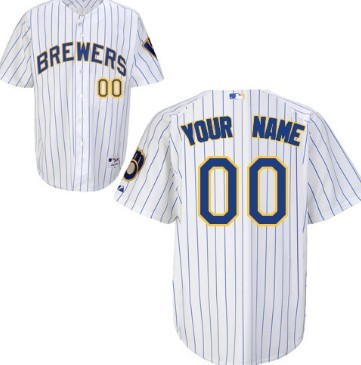 Men's Milwaukee Brewers Customized White Pinstripe Jersey Men's Milwaukee Brewers Customized White Pinstripe Jersey