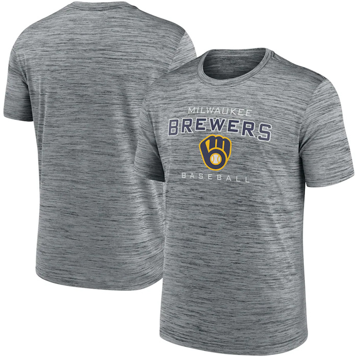 Men's Milwaukee Brewers Grey Velocity Practice Performance T-Shirt Men's Milwaukee Brewers Grey Velocity Practice Performance T-Shirt