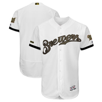 Men's Milwaukee Brewers Majestic White 2018 Memorial Day Authentic Collection Flex Base Team Custom Jersey Men's Milwaukee Brewers Majestic White 2018 Memorial Day Authentic Collection Flex Base Team Custom Jersey