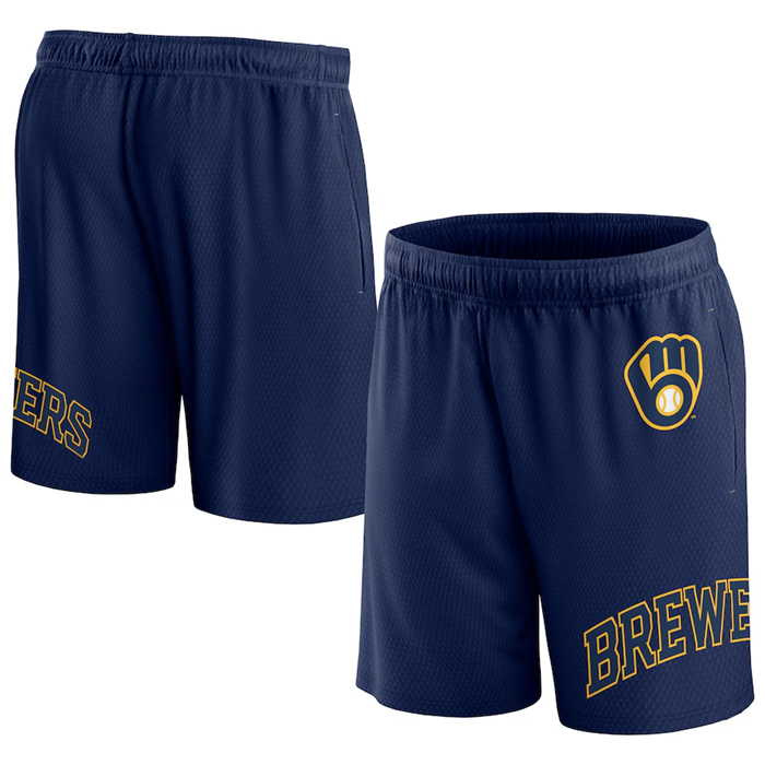 Men's Milwaukee Brewers Navy Clincher Mesh Shorts Men's Milwaukee Brewers Navy Clincher Mesh Shorts