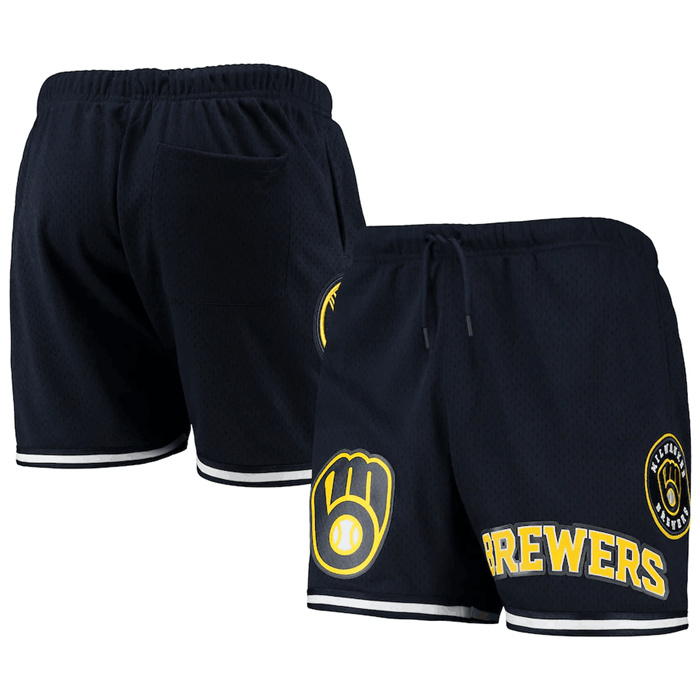 Men's Milwaukee Brewers Navy Team Logo Mesh Shorts Men's Milwaukee Brewers Navy Team Logo Mesh Shorts
