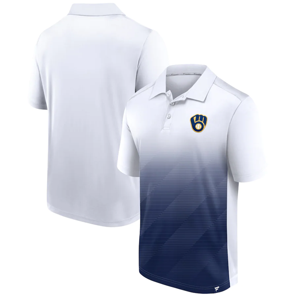 Men's Milwaukee Brewers White Navy Iconic Parameter Sublimated Polo