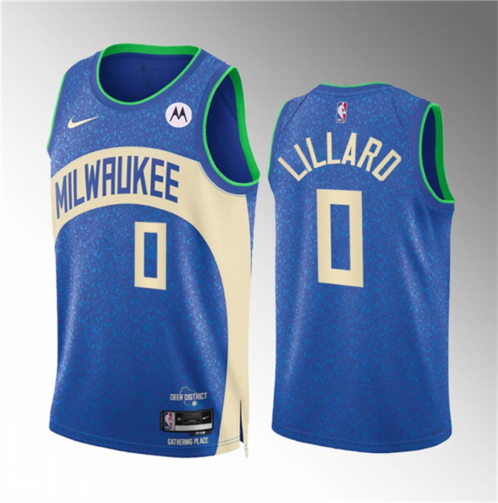 Men's Milwaukee Bucks #0 Damian Lillard 2023 24 Blue City Edition Stitched Basketball Jersey Men's Milwaukee Bucks #0 Damian Lillard 2023 24 Blue City Edition Stitched Basketball Jersey