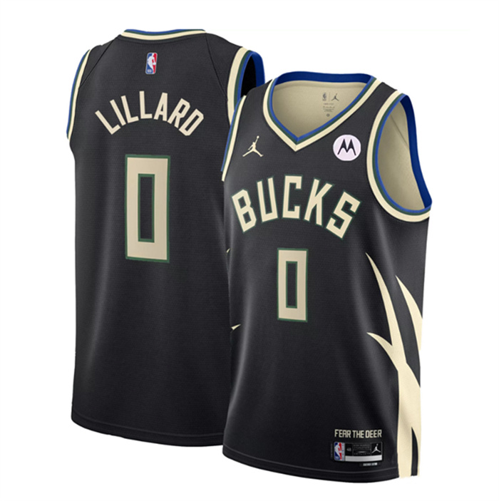 Men's Milwaukee Bucks #0 Damian Lillard Black Statement Edition Stitched Basketball Jersey Men's Milwaukee Bucks #0 Damian Lillard Black Statement Edition Stitched Basketball Jersey