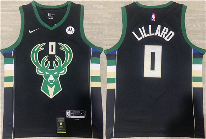 Men's Milwaukee Bucks #0 Damian Lillard Black Stitched Basketball Jersey Men's Milwaukee Bucks #0 Damian Lillard Black Stitched Basketball Jersey