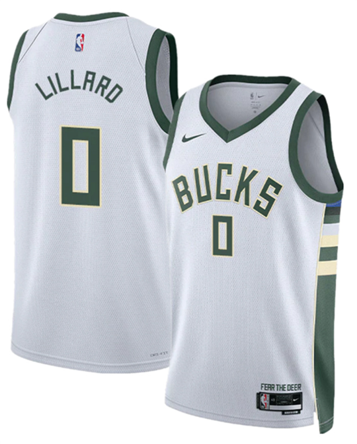 Men's Milwaukee Bucks #0 Damian Lillard White Association Edition Stitched Basketball Jersey Men's Milwaukee Bucks #0 Damian Lillard White Association Edition Stitched Basketball Jersey