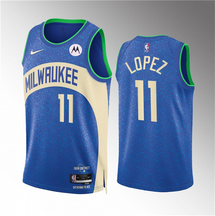 Men's Milwaukee Bucks #11 Brook Lopez 2023 24 Blue City Edition Stitched Basketball Jersey Men's Milwaukee Bucks #11 Brook Lopez 2023 24 Blue City Edition Stitched Basketball Jersey