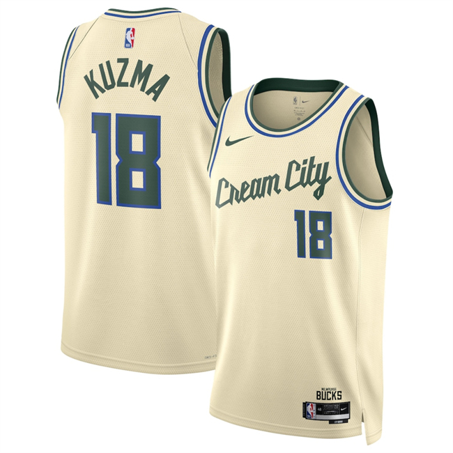 Men's Milwaukee Bucks #18 Kyle Kuzma Cream 2025 26 City Edition Stitched Basketball Jersey Men's Milwaukee Bucks #18 Kyle Kuzma Cream 2025 26 City Edition Stitched Basketball Jersey