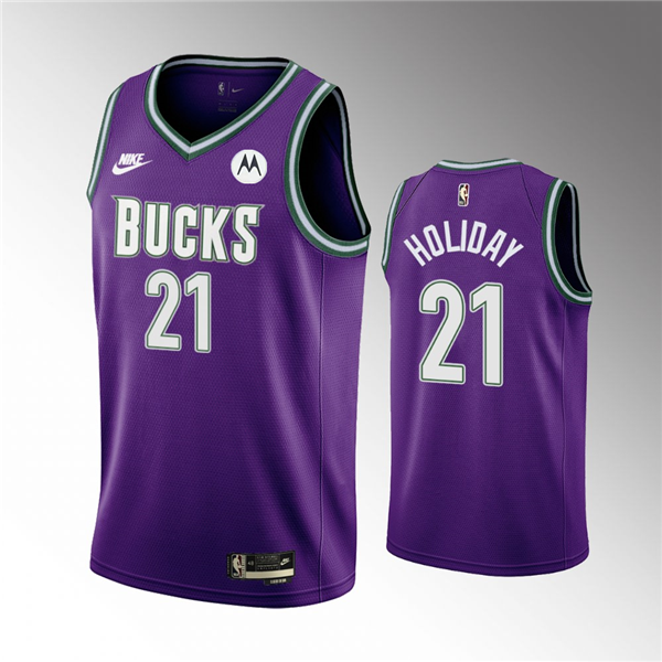 Men's Milwaukee Bucks #21 Jrue Holiday 2022 23 Purple Classic Edition Swingman Stitched Basketball Jersey Men's Milwaukee Bucks #21 Jrue Holiday 2022 23 Purple Classic Edition Swingman Stitched Basketball Jersey