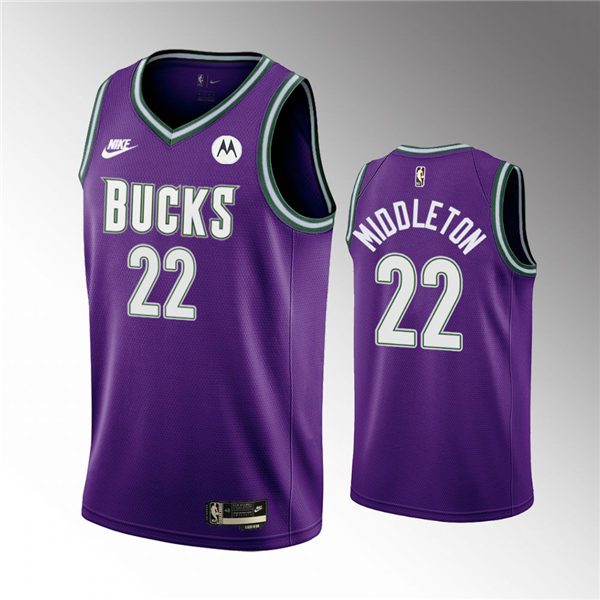 Men's Milwaukee Bucks #22 Khris Middleton 2022 23 Purple Classic Edition Swingman Stitched Basketball Jersey Men's Milwaukee Bucks #22 Khris Middleton 2022 23 Purple Classic Edition Swingman Stitched Basketball Jersey