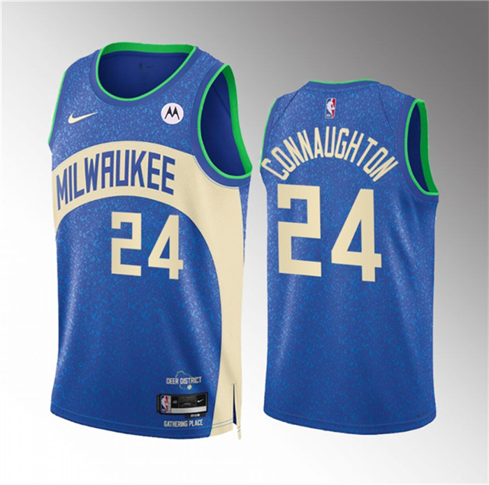 Men's Milwaukee Bucks #24 Pat Connaughton 2023 24 Blue City Edition Stitched Basketball Jersey Men's Milwaukee Bucks #24 Pat Connaughton 2023 24 Blue City Edition Stitched Basketball Jersey