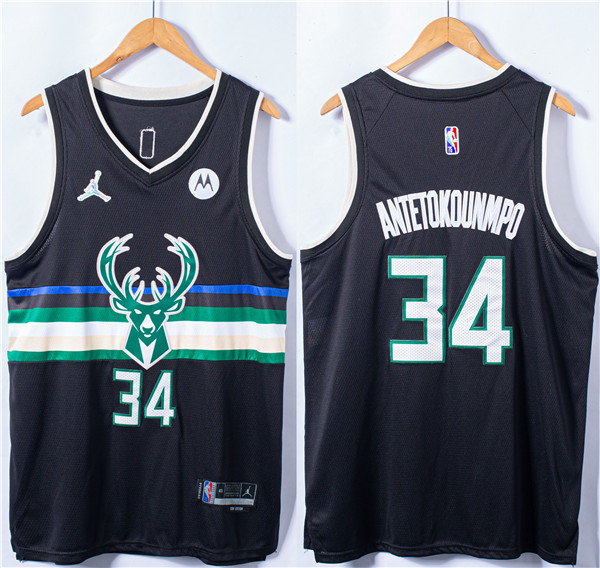 Men's Milwaukee Bucks #34 Giannis Antetokounmpo Black Stitched Basketball Jersey Men's Milwaukee Bucks #34 Giannis Antetokounmpo Black Stitched Basketball Jersey