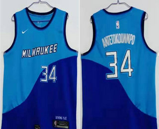Men's Milwaukee Bucks #34 Giannis Antetokounmpo Blue Nike 2021 Swingman Stitched NBA Jersey Men's Milwaukee Bucks #34 Giannis Antetokounmpo Blue Nike 2021 Swingman Stitched NBA Jersey