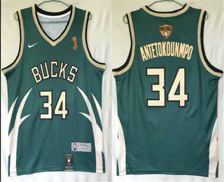 Men's Milwaukee Bucks #34 Giannis Antetokounmpo Green Nike Swingman 2021 Champions Earned Edition Stitched Jersey Men's Milwaukee Bucks #34 Giannis Antetokounmpo Green Nike Swingman 2021 Champions Earned Edition Stitched Jersey