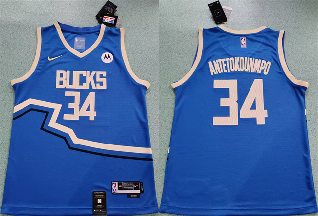 Men's Milwaukee Bucks #34 Giannis Antetokounmpo Royal 2024-25 City Edition Stitched Basketball Jersey Men's Milwaukee Bucks #34 Giannis Antetokounmpo Royal 2024-25 City Edition Stitched Basketball Jersey