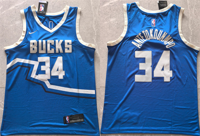 Men's Milwaukee Bucks #34 Giannis Antetokounmpo Royal 2024 City Edition Stitched Basketball Jersey Men's Milwaukee Bucks #34 Giannis Antetokounmpo Royal 2024 City Edition Stitched Basketball Jersey