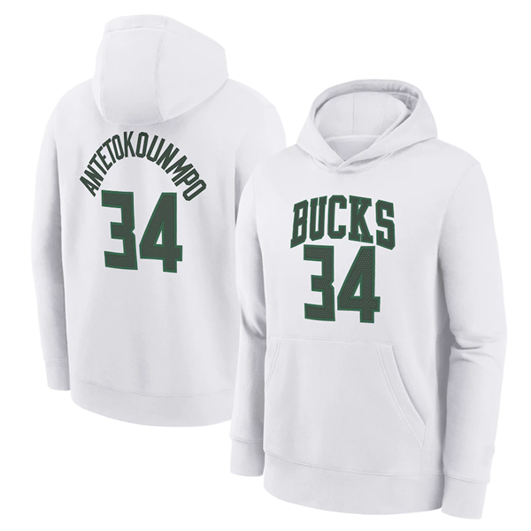Men's Milwaukee Bucks #34 Giannis Antetokounmpo White Pullover Hoodies Men's Milwaukee Bucks #34 Giannis Antetokounmpo White Pullover Hoodies