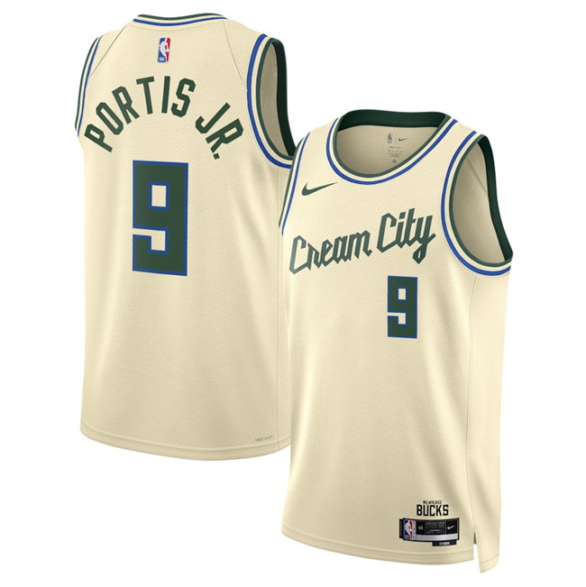 Men's Milwaukee Bucks #9 Bobby Portis Cream 2025 26 City Edition Stitched Basketball Jersey Men's Milwaukee Bucks #9 Bobby Portis Cream 2025 26 City Edition Stitched Basketball Jersey