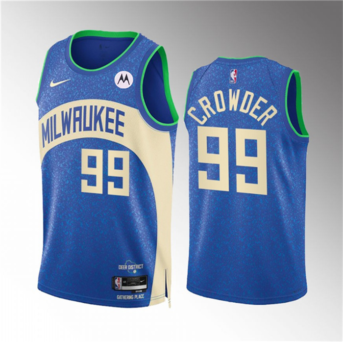 Men's Milwaukee Bucks #99 Jae Crowder 2023 24 Blue City Edition Stitched Basketball Jersey Men's Milwaukee Bucks #99 Jae Crowder 2023 24 Blue City Edition Stitched Basketball Jersey