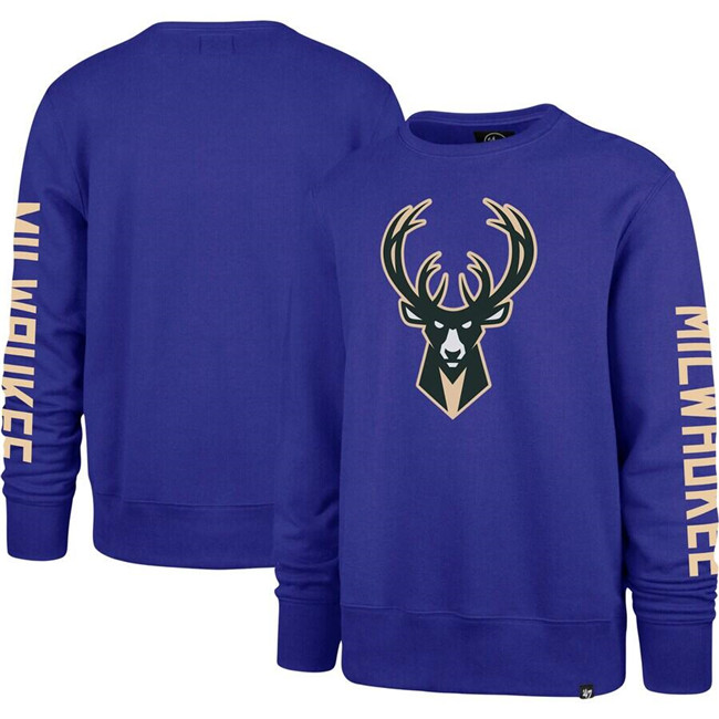 Men's Milwaukee Bucks '47 Purple 2022 23 City Edition Two-Peat Headline Pullover Sweatshirt Men's Milwaukee Bucks '47 Purple 2022 23 City Edition Two-Peat Headline Pullover Sweatshirt