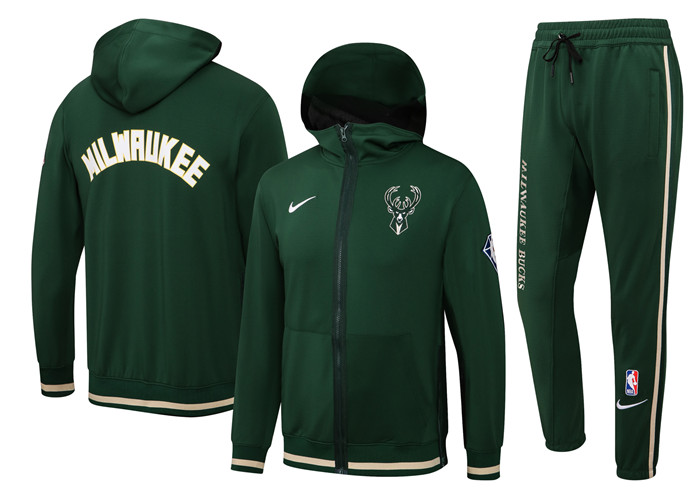 Men's Milwaukee Bucks 75th Anniversary Green Performance Showtime Full-Zip Hoodie Jacket And Pants Suit Men's Milwaukee Bucks 75th Anniversary Green Performance Showtime Full-Zip Hoodie Jacket And Pants Suit
