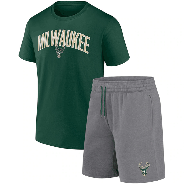 Men's Milwaukee Bucks Green Heather Gray Arch T-Shirt & Shorts Combo Set Men's Milwaukee Bucks Green Heather Gray Arch T-Shirt & Shorts Combo Set