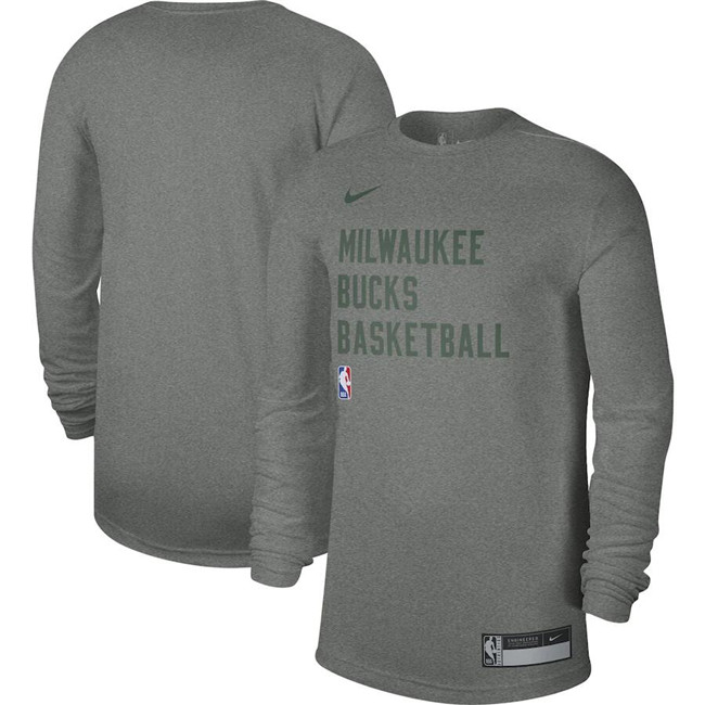 Men's Milwaukee Bucks Grey 2023 24 Legend On-Court Practice Long Sleeve T-Shirt Men's Milwaukee Bucks Grey 2023 24 Legend On-Court Practice Long Sleeve T-Shirt
