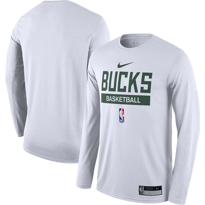 Men's Milwaukee Bucks White 2022 23 Legend On-Court Practice Performance Long Sleeve T-Shirt Men's Milwaukee Bucks White 2022 23 Legend On-Court Practice Performance Long Sleeve T-Shirt