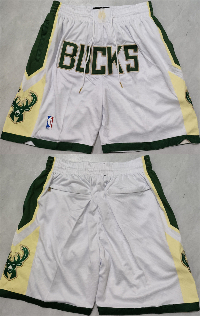 Men's Milwaukee Bucks White Shorts (Run Small) Men's Milwaukee Bucks White Shorts (Run Small)