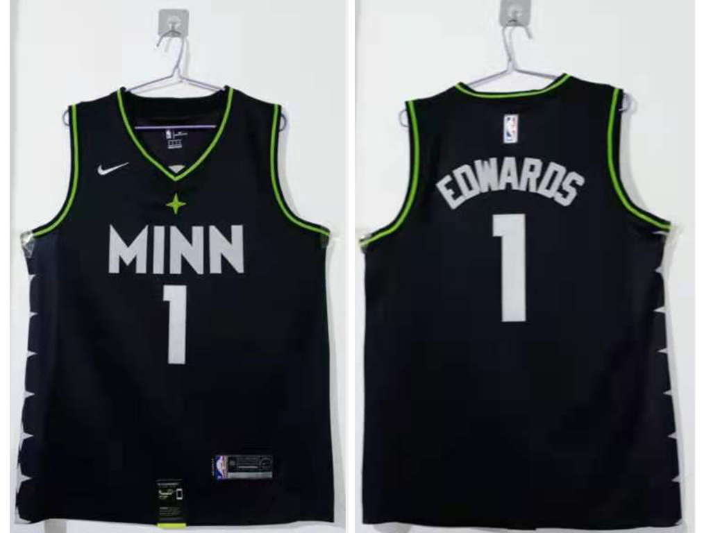Men's Minnesota Timberwolves #1 Anthony Edwards Black 2021 Nike City Edition Swingman Stitched NBA Jersey Men's Minnesota Timberwolves #1 Anthony Edwards Black 2021 Nike City Edition Swingman Stitched NBA Jersey