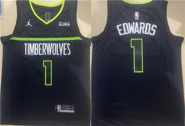 Men's Minnesota Timberwolves #1 Anthony Edwards Black Stitched Jersey