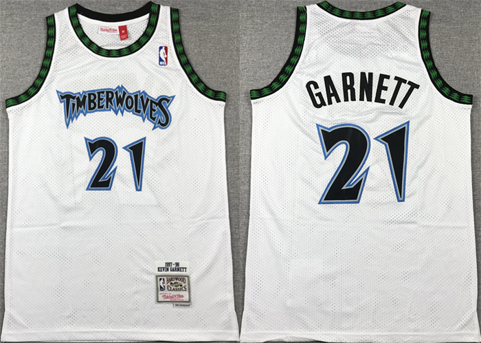 Men's Minnesota Timberwolves #21 Kevin Garnett White 1997-98 Throwback Stitched Jersey Men's Minnesota Timberwolves #21 Kevin Garnett White 1997-98 Throwback Stitched Jersey