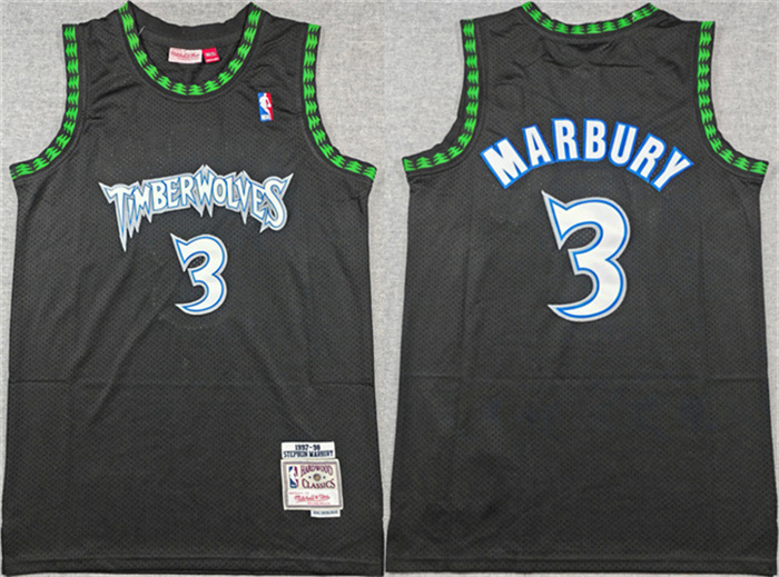 Men's Minnesota Timberwolves #3 Stephon Marbury Black Throwback Stitched Jersey Men's Minnesota Timberwolves #3 Stephon Marbury Black Throwback Stitched Jersey