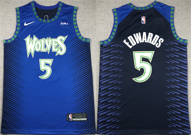 Men's Minnesota Timberwolves #5 Anthony Edwards Blue City Edition Stitched Jersey Men's Minnesota Timberwolves #5 Anthony Edwards Blue City Edition Stitched Jersey