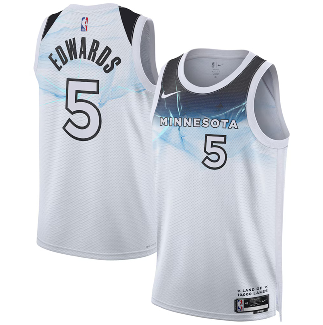 Men's Minnesota Timberwolves #5 Anthony Edwards White 2024 25 City Edition Stitched Jersey Men's Minnesota Timberwolves #5 Anthony Edwards White 2024 25 City Edition Stitched Jersey