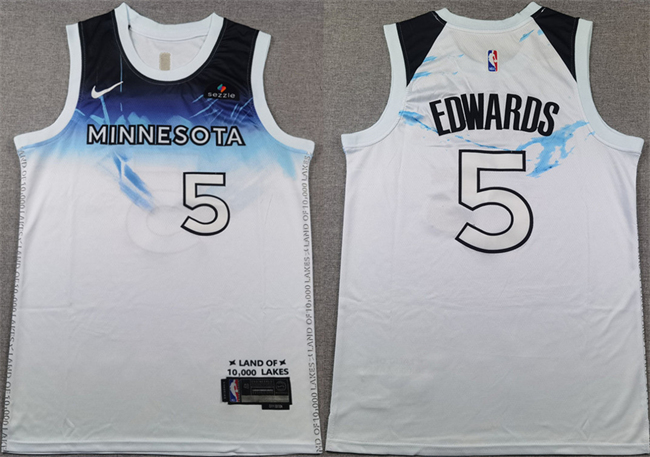 Men's Minnesota Timberwolves #5 Anthony Edwards White 2024 City Edition Stitched Jersey Men's Minnesota Timberwolves #5 Anthony Edwards White 2024 City Edition Stitched Jersey