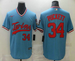 Men's Minnesota Twins #34 Kirby Puckett Light Blue Pullover Throwback Cooperstown Nike Jersey Men's Minnesota Twins #34 Kirby Puckett Light Blue Pullover Throwback Cooperstown Nike Jersey