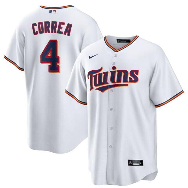 Men's Minnesota Twins #4 Carlos Correa White Cool Base Stitched Jersey Men's Minnesota Twins #4 Carlos Correa White Cool Base Stitched Jersey