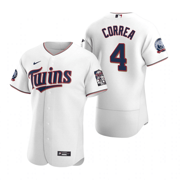 Men's Minnesota Twins #4 Carlos Correa White Flex Base Stitched Jersey