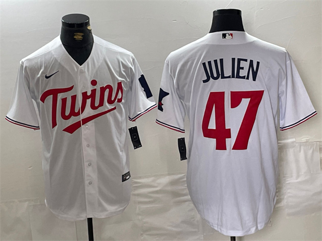 Men's Minnesota Twins #47 Edouard Julien White Cool Base Stitched Jerseys