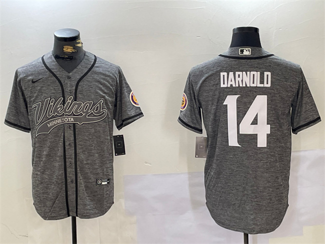 Men's Minnesota Vikings #14 Sam Darnold Grey Cool Base Stitched Baseball Jersey Men's Minnesota Vikings #14 Sam Darnold Grey Cool Base Stitched Baseball Jersey