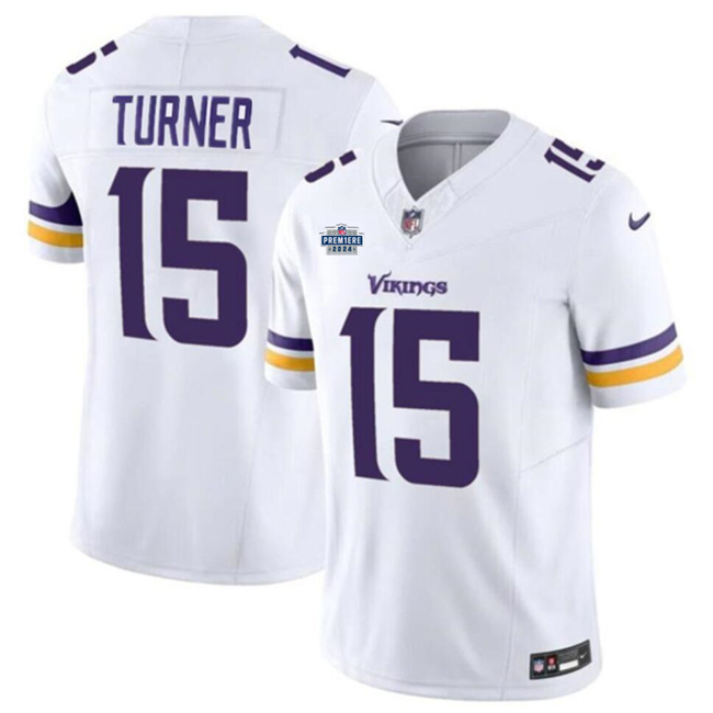 Men's Minnesota Vikings #15 Dallas Turner White 2024 With Draft Patch F.U.S.E Vapor Untouchable Limited Stitched Jersey Men's Minnesota Vikings #15 Dallas Turner White 2024 With Draft Patch F.U.S.E Vapor Untouchable Limited Stitched Jersey